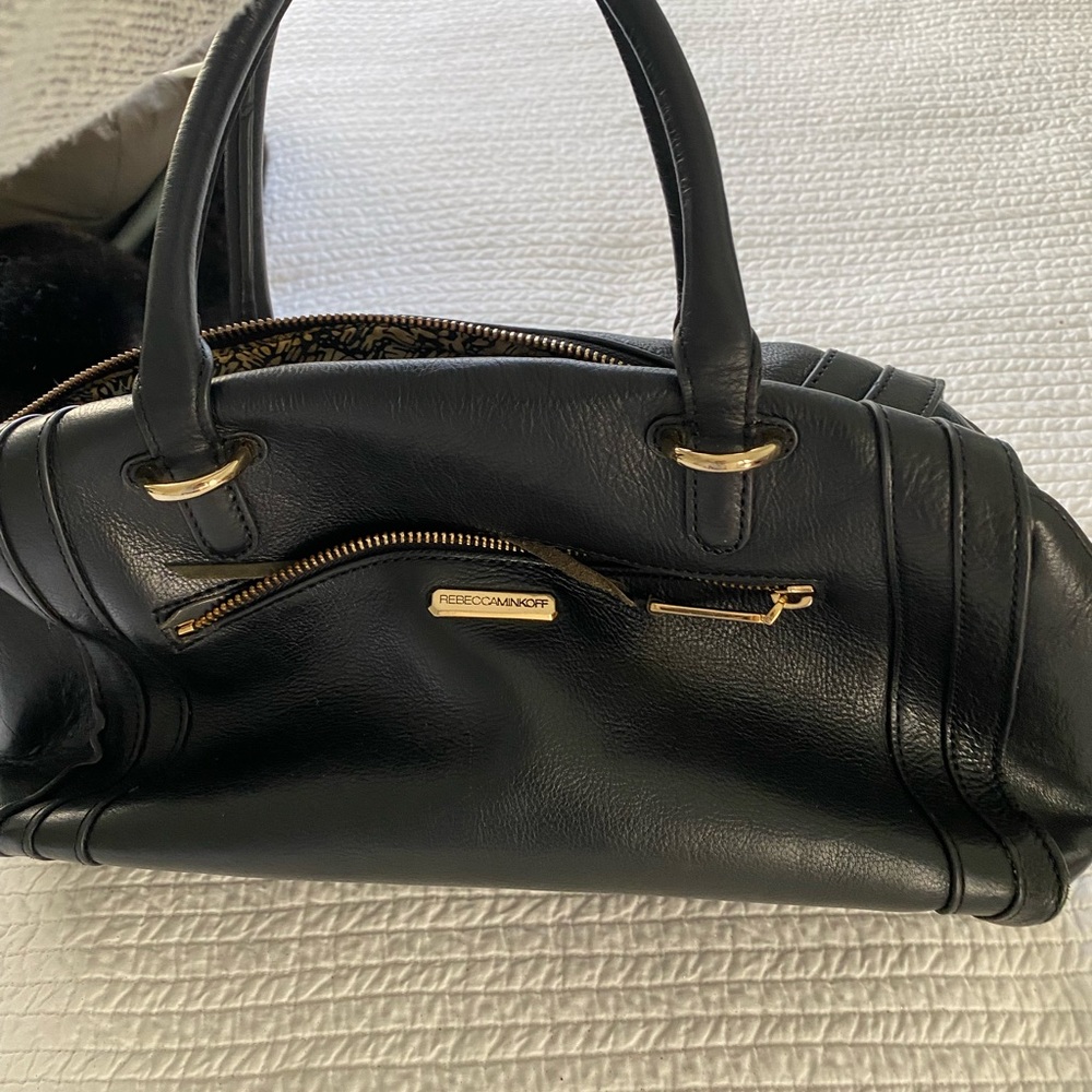 rebecca minkoff black leather handle bag